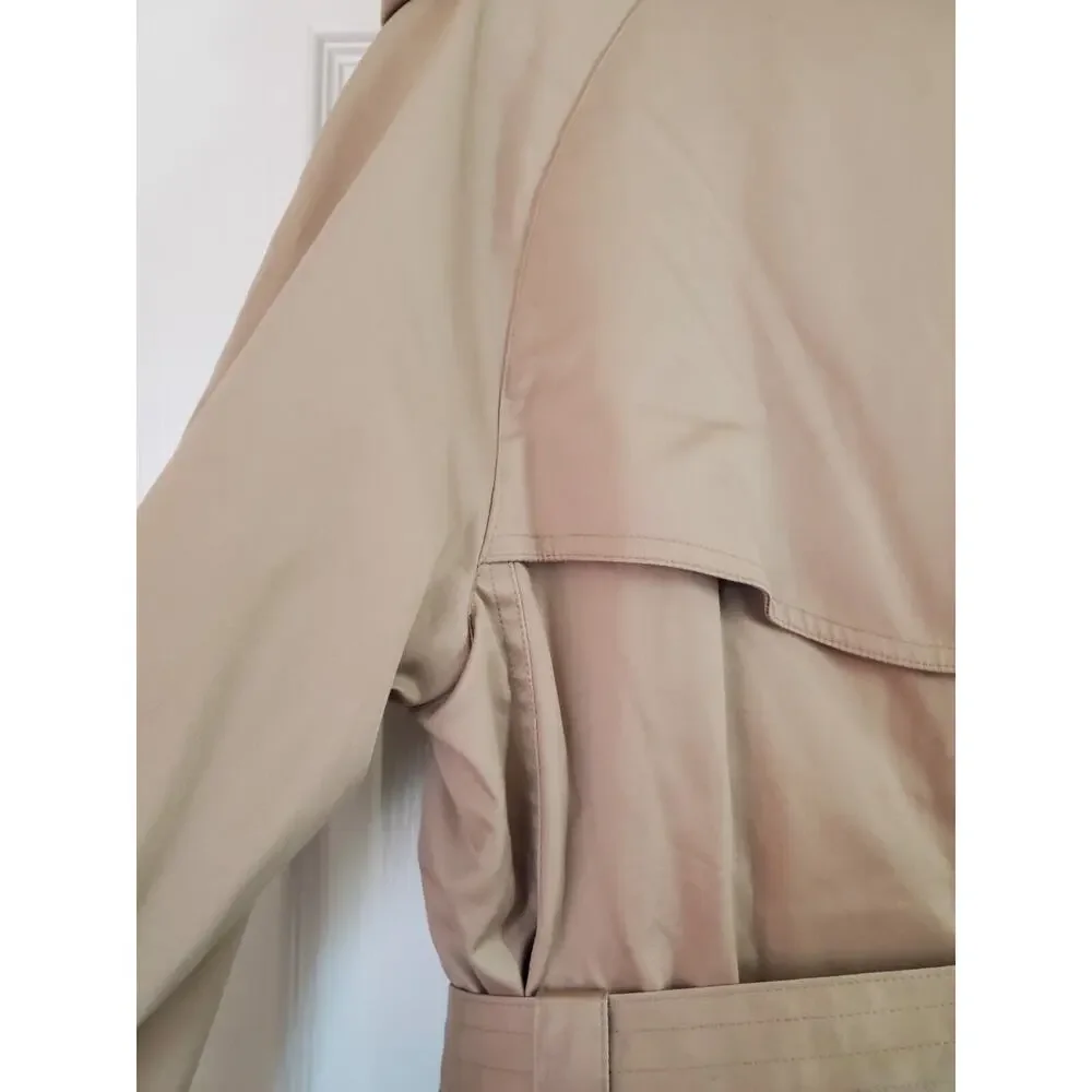 Classic Belted Trench Rain Coat Tan w/ Check Plaid Lining, Men's Size XL (40)